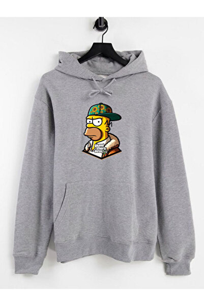 COMVİCHO سويت شيرت رمادي بقلنسوة مطبوع عليه هومر