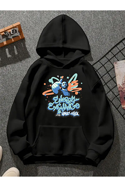 COMVİCHO Energy V1 Printed Hooded Black Sweatshirt