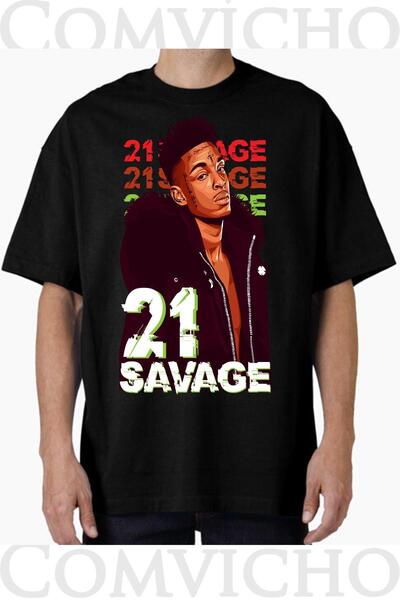 COMVİCHO Unisex 21 Savage V3 Design Printed Oversize T-Shirt