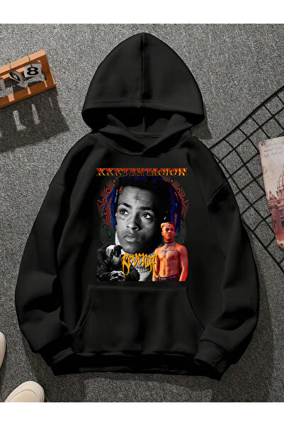 COMVİCHO xxxtentacion v3 سويت شيرت أسود مطبوع عليه هوديي