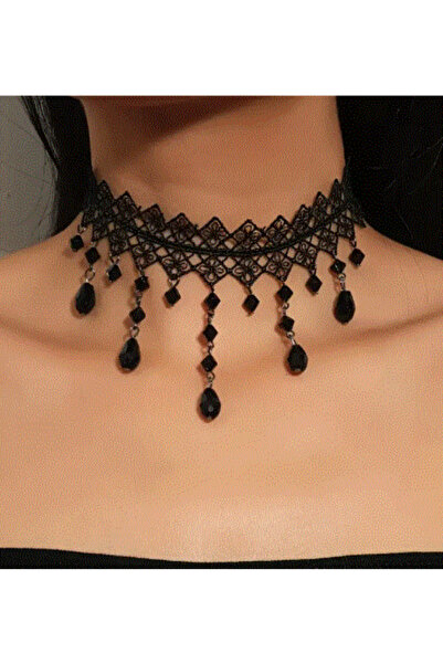 modares Vintage Siyah Dantel Gotik Kolye - Dantel Choker Kolye Ayarlanabilir ...
