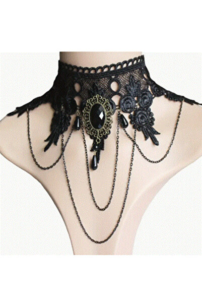 modares Vintage Siyah Dantel Gotik Kolye - Dantel Choker Kolye Ayarlanabilir ...