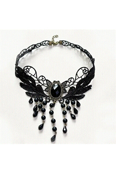 modares Vintage Siyah Dantel Gotik Kolye - Dantel Choker Kolye Ayarlanabilir ...