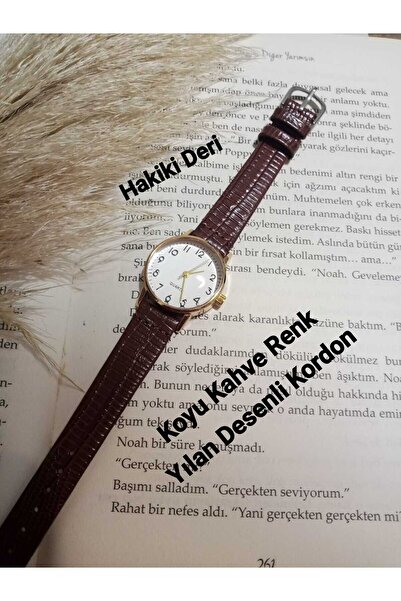 QUARTZ Minimal Vintage Women Wristwatch Retro Genuine Leather Dark Brown Band...