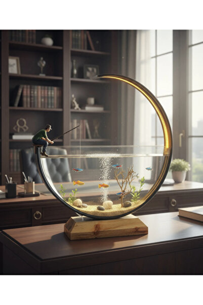 Poyel Decor Modern Tasarım Dekoratif Akvaryum – Amber Led Aydınlatmalı 40 cm