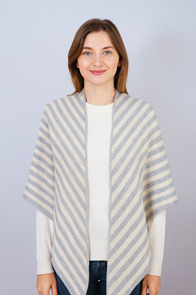 Sebir Moda Çizgili Üçgen Triko Şal