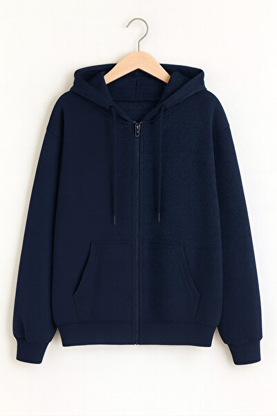 ASSAF Unisex Navy Blue Hooded Jacket - Unisex School Jacket - Two-Thread Fleece Jacket