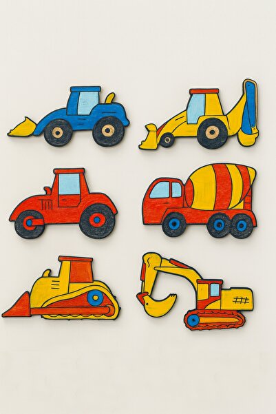 KİDEWO İnşaat Ahşap Boyama Etkinlik Seti + Eğitici Çocuk Aktivite + Fırça + Akrilik Boya Kreş Okul Öncesi