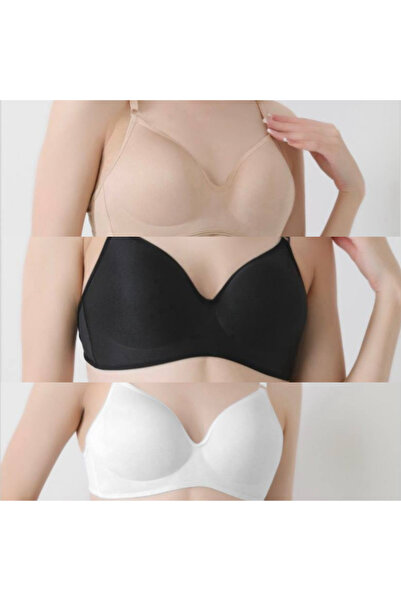 İNSPİRA حمالة صدر خالية من الأسلاك بنمط اللوتس - قابلة للتمدد، مغطاة فارغة، 3 عبوات - لون أسود وأبيض