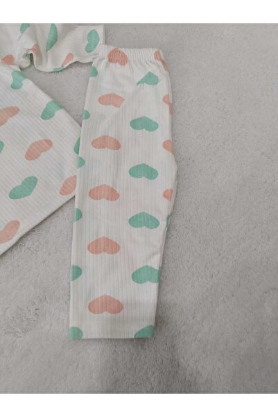 Store Turuncu Kalp Baskılı Raporlu kız Çocuk Pijama Takımı Yenidoğan Gecelik
