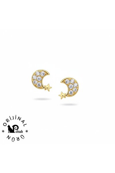 XUPING JEWELRY 14K Altın Ay Hilal Yıldız Vip Lux Çelik Küpe