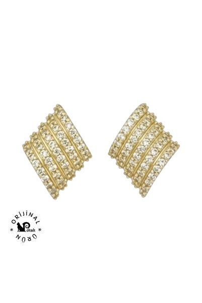 XUPING JEWELRY 14K Altın Zirkon Taşlı Çift Kullanım Çelik Küpe