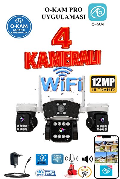 TRCharger 4 Kameralı 12MP WiFi Güvenlik Kamerası – Çift Yönlü Ses, Kişi Algıl...