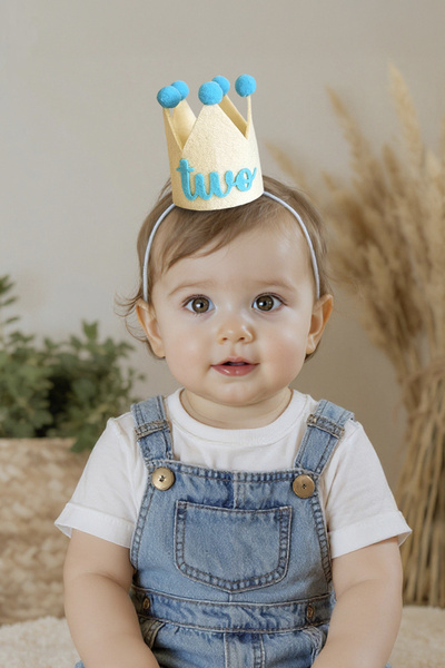 Niksy Design Mini Coroană de Zi de Naștere cu Două Pompoane Albastre - Pălări...