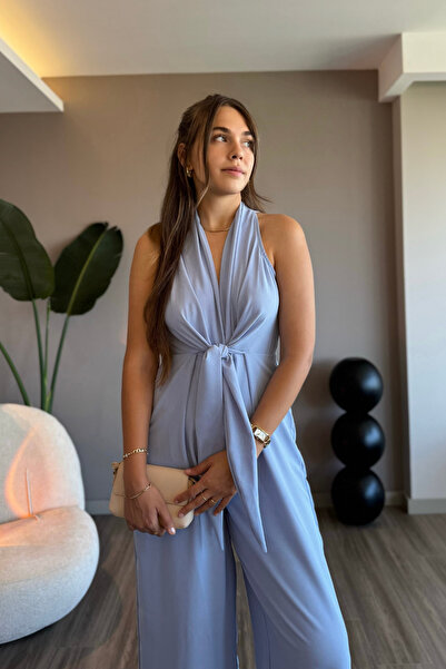 Aventien Önden Bağlamalı Mavi Bol Paça Tulum
