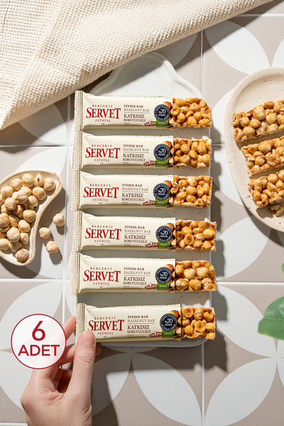 BERCEKIZ SERVET ŞEKERLEME Şeker Ilavesiz Fındık Krokan Bar 120 gr (6 X 20 GR)