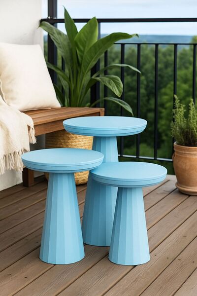 Home PRENSES AHŞAP BEBEK MAVİ BOYALI VERNİKLİ MANTAR SEHPA,YAN SEHPA,ORTA SEHPA