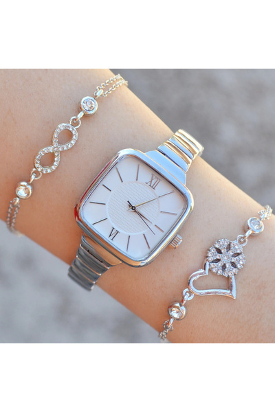 istanbul form Silver Metal Kordon Kadın Saat Kombini 1021