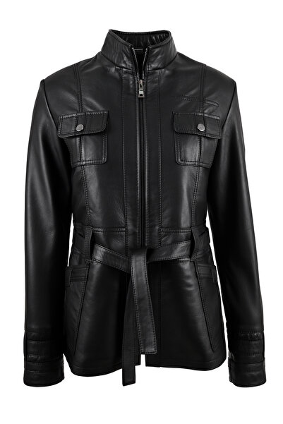 ALİN Yara Kadın Siyah Kemerli Hakiki Deri Ceket Beden Ölçüleri Görselde