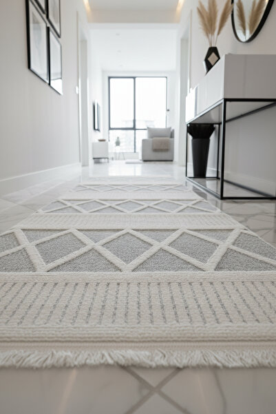 stil carpet BUKLE SOFT TWİSTER 0461G GRİ-BEYAZ Yolluk Salon Antre Koridor Halısı Yumuşak Dokuma Makine Halısı