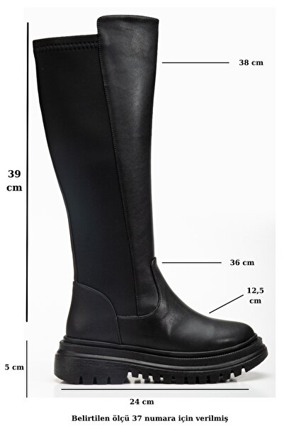 AYAKKABI MEET Dámské černé kožené kozačky na zip pod kolena, denní obuv s pružnými detaily