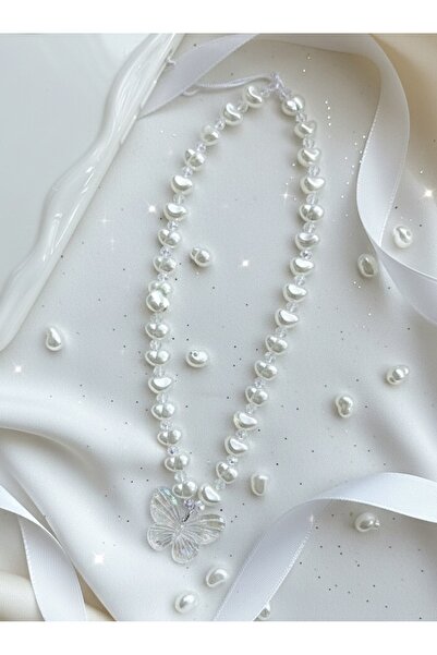 MİRAZ TASARIM İNCİLİ KELEBEK AKSESUARLI TELEFON CHARMI TELEFON İPİ ÇANTA CHARMI