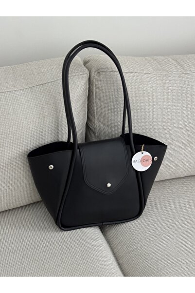 BAGLOVİS Large Black Women's Shoulder Bag with Long Strap Detail En40 Boy28