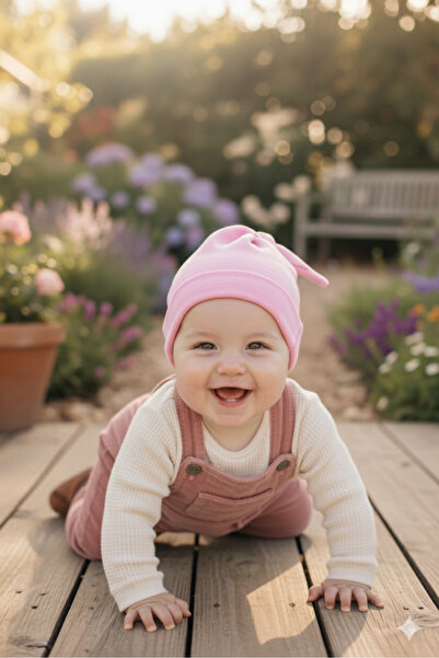 Babygiz Yenidoğan Kız Erkek Bebek %100 Pamuklu Penye Extra Yumuşak Hafif Terletmez Bere Pembe