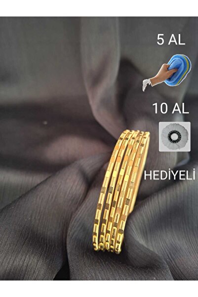 AXARE (1ADET) Tırtıklı Gold Kesme Desenli Ajda Bilezik Paslanmaz Çelik Üzeri 22 Ayar Altın Kaplama