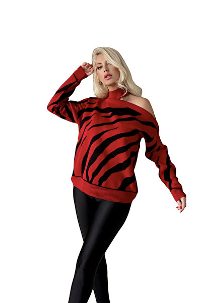 rengamoda Rengastyle Kadın Omuz Detaylı Desenli Triko Kazak (Renk Seçenekli)