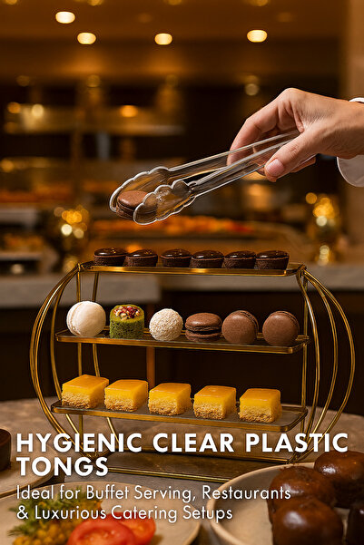 ALSAIF KITCHEN Premium Clear Plastic Serving Tongs BPA-Free Hygienic Food Grip Tool for Buffet Kitchen Catering 2pc