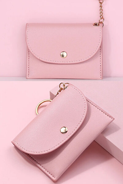 Defnella Mini Credit Card Holder Wallet with Powder Double Compartment Keychain