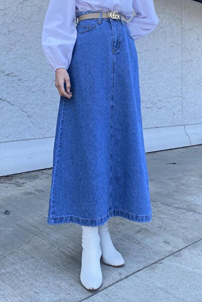 lamelif Fusta de blugi albastru deschis - cu fermoar frontal