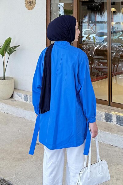 lamelif Cămașă cu mâneci detaliate Cămașă oversize Saks Blue