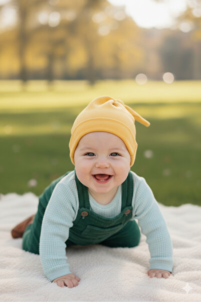 Babygiz Yenidoğan Kız Erkek Bebek %100 Pamuklu Penye Extra Yumuşak Hafif Terletmez Bere Sarı