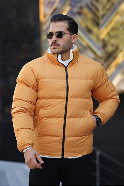 FASİON Men's Fur Lined Double-Sided Wearable Waterproof and Windproof down Jacket