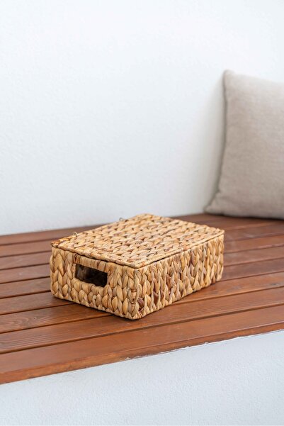 KaiHome Hasır Su Sümbülü Kapaklı Küçük Boy Dikdörtgen Düzenleyici/Sepet/Organizer