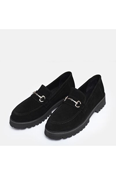 37Numara BÜYÜK NUMARA KADIN LOAFER AYAKKABI HAKİKİ DERİ SİYAH SÜET