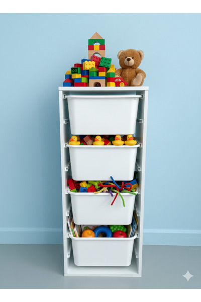 decosense 4 Çekmeceli Çok Amaçlı Oyuncak Dolabı ve Saklama Ünitesi – Çocuk Odası Düzenleyici ETİKET HEDİYELİ