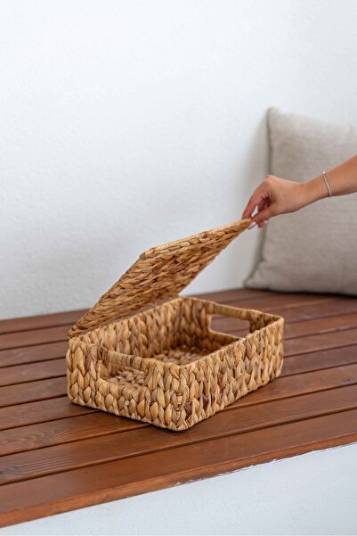 KaiHome Hasır Su Sümbülü Kapaklı Küçük Boy Dikdörtgen Düzenleyici/Sepet/Organizer