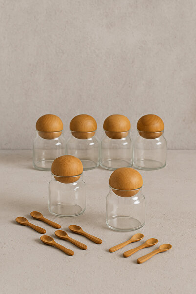 KaiHome 6 قطع برطمان توابل زجاجي سعة 300 مل بغطاء علوي + 6 ملاعق خشبية