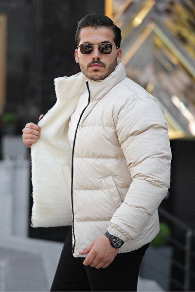 FASİON Erkek İçi Kürklü Çift Taraflı Giyilebilir Su Ve Rüzgar Geçirmez Şişme Mont