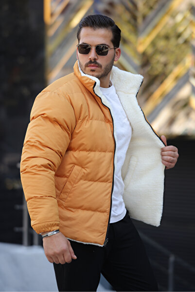 FASİON Men's Fur Lined Double-Sided Wearable Waterproof and Windproof down Jacket