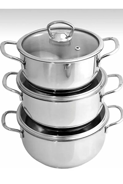 AiroBazar 3-Piece Steel Cookware Set – Different Sizes, Durable, Heat-Resistant, Easy Cleaning