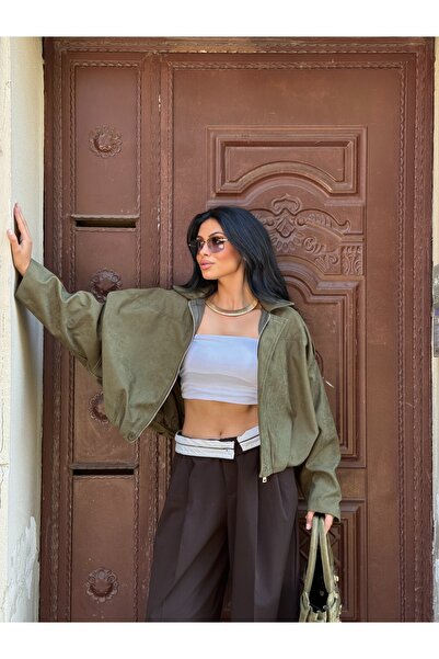 LB Laluna Butik Jachetă bomber oversize din piele intoarsa pentru femei