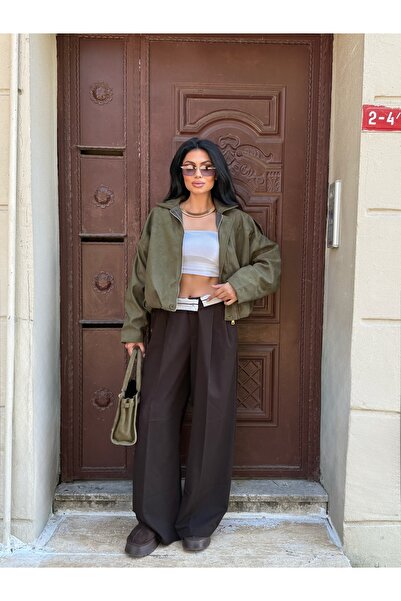 LB Laluna Butik Jachetă bomber oversize din piele intoarsa pentru femei