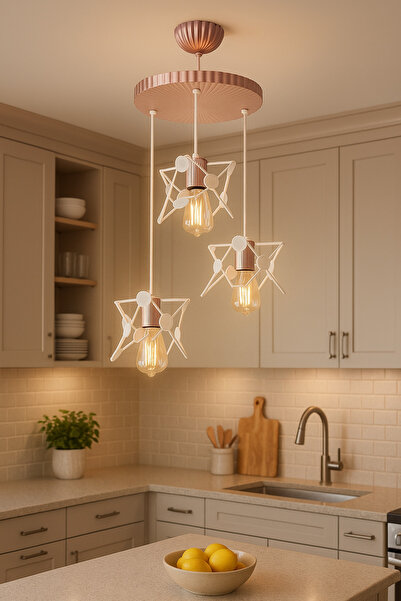 VENON Aydınlatma Marsis 3 Lü Sarkıt Beyaz Rose Avize Salon Avizesi Mutfak Avi...