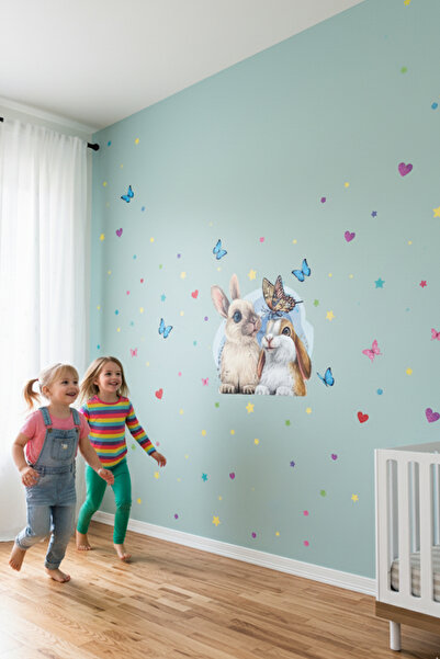 KT Decor Pastelne zidne naljepnice za dečiju i bebinu sobu - Braća Zec Sa deznom