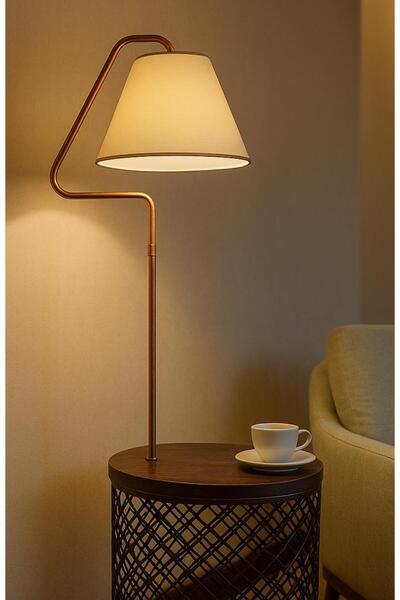 VENON Aydınlatma Lambader Rose Sehpalı Üçgen Siyah Bakır Patine (rose Çember) Krem Şapka