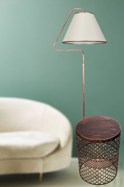 VENON Aydınlatma Lambader Rose Sehpalı Üçgen Siyah Bakır Patine (rose Çember) Krem Şapka